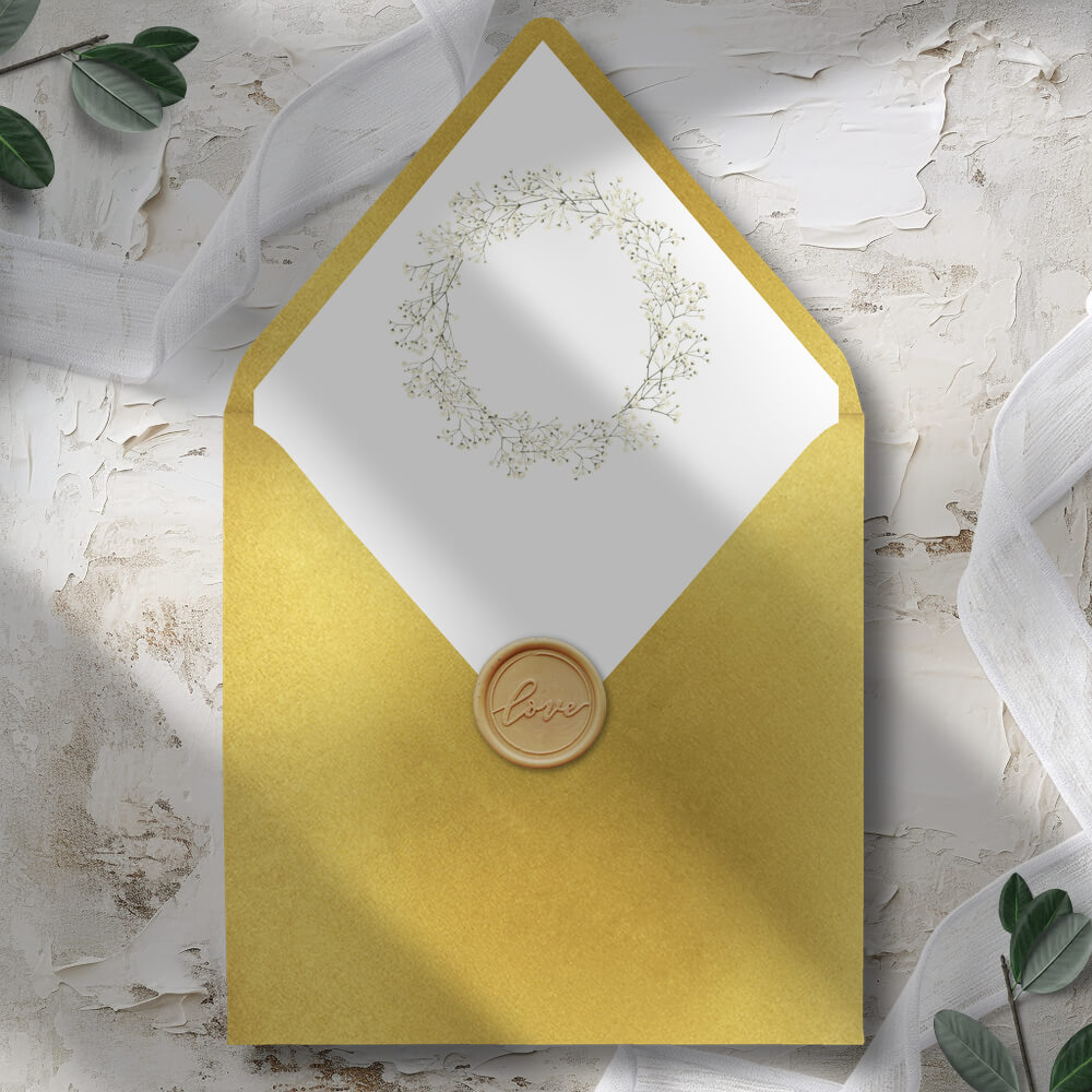 Koperta z wkładką na zaproszenia ślubne w kolorze złotym metalizowanym